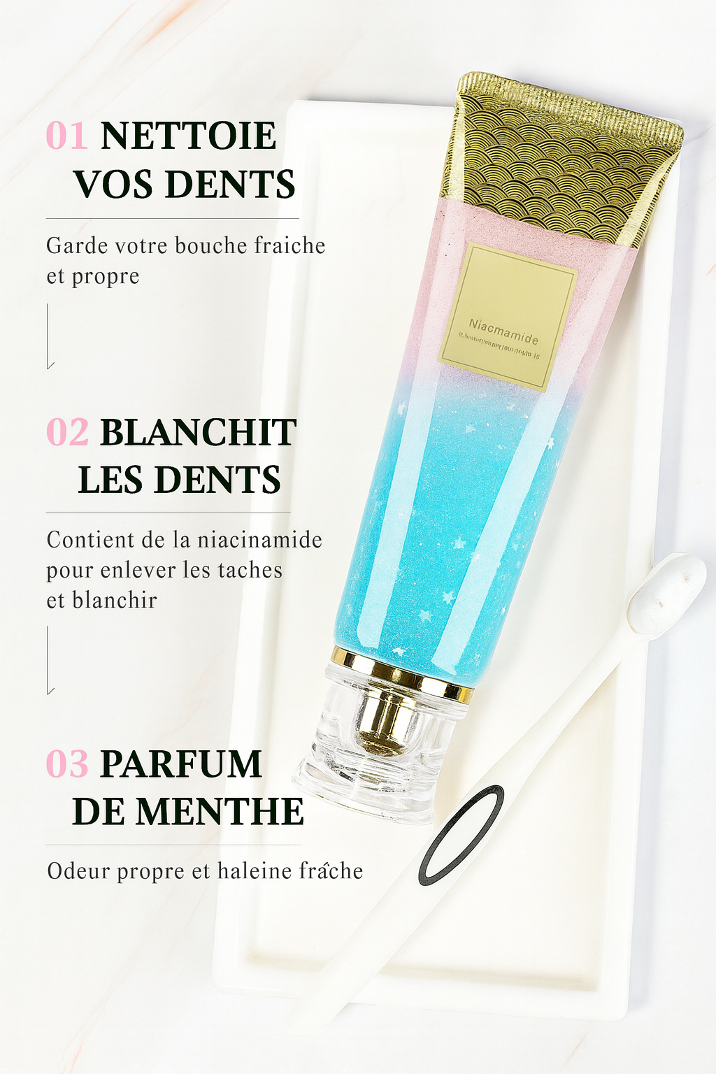 DENTIFRICE BODY ACCEL.BLANCHIMENT DENTAIRE EXPRESS AU NIACINAMIDE ( 100% EFFICACE ) CARIE DENTAIRE OUT